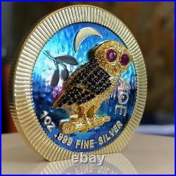 1 Oz Silver Coin 2021 $2 Niue Athenian Owl Swarovski Bejeweled Forest