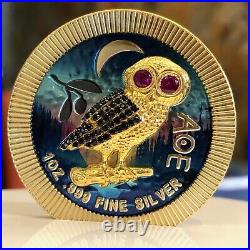 1 Oz Silver Coin 2021 $2 Niue Athenian Owl Swarovski Bejeweled Forest