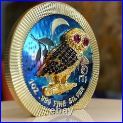 1 Oz Silver Coin 2021 $2 Niue Athenian Owl Swarovski Bejeweled Forest