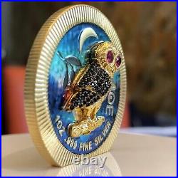 1 Oz Silver Coin 2021 $2 Niue Athenian Owl Swarovski Bejeweled Forest