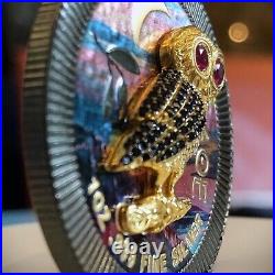 1 Oz Silver Coin 2021 $2 Niue Athenian Owl Swarovski Bejeweled Night River
