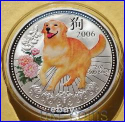 2006 Niue Lunar Year of the Dog $2 Australia Mint 2 Oz Silver Color Proof Coin