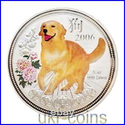 2006 Niue Lunar Year of the Dog 5 Oz Silver Color Proof Coin $5 Australia Mint