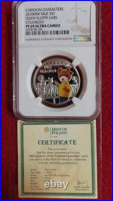 2010 Niue $2 Cartoon Characters Teddy Floppy Ears. 925 Silver Coin NGC PF69 COA