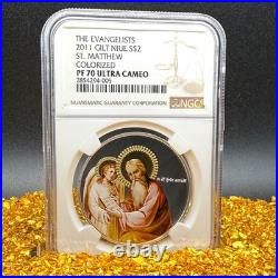 2011 NIUE S$2 The Evangelists St. Mathew Gold Gilt NGC PF70UC Pristine POP 1