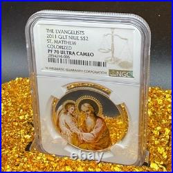 2011 NIUE S$2 The Evangelists St. Mathew Gold Gilt NGC PF70UC Pristine POP 1 2011 NIUE S$2 The Evangelists St. Mathew Gold Gilt NGC PF70UC Pristine POP 1