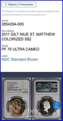2011 NIUE S$2 The Evangelists St. Mathew Gold Gilt NGC PF70UC Pristine POP 1