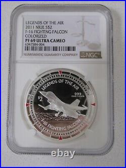 2011 Niue Silver $2 Legends of the Air Colorized 4-Coin Proof Set. NGC Graded