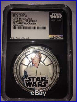 2011 Niue Silvered $1 Star Wars Luke Skywalker PF69 UC NGC Coin RARE