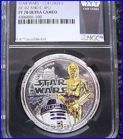 2011 STAR WARS R2-D2 and C-3PO COLORIZED 1oz PURE SILVER COIN NIUE $2 PF-70 UC