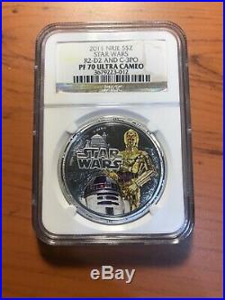 2011 Star Wars R2-d2 & C3po 1 Oz. Silver Coin Ngc Pf70 Ultra Cameo