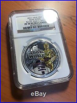 2011 Star Wars R2-d2 & C3po 1 Oz. Silver Coin Ngc Pf70 Ultra Cameo