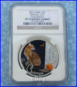 2012 NGC PF 70 U-Cam Our Friends Bengal Cat 1 Ounce. 999 Silver Niue $2 Coin