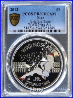 2012 Niue 1 oz 999 Silver $2 Nose Art PCGS PR69DCAM Briefing Time World War II