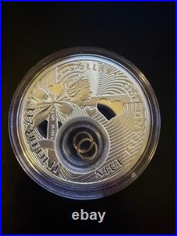 2012 Niue $2 Wedding Coin Sterling Silver Proof with Gold Rings