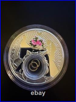 2012 Niue $2 Wedding Coin Sterling Silver Proof with Gold Rings 2012 Niue $2 Wedding Coin Sterling Silver Proof with Gold Rings