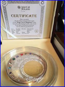 2013 Niue $100 Magic Year Of Happiness Silver Coin With Swarovski Crystals