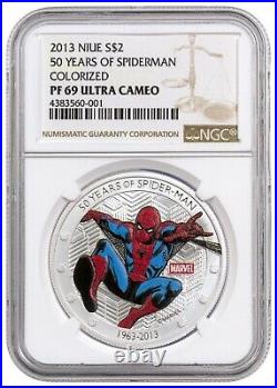 2013 Niue $2 Marvel Comics 50 Years of Spiderman 1oz. 999 Silver Coin NGC PF69