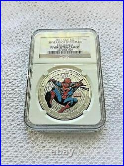 2013 Niue $2 Marvel Comics 50 Years of Spiderman 1oz. 999 Silver Coin NGC PF69