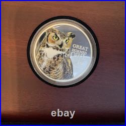 2013 Niue Birds of Prey Great Horned Owl NO. 01043/5000.999 Silver 1 Troy Ounce