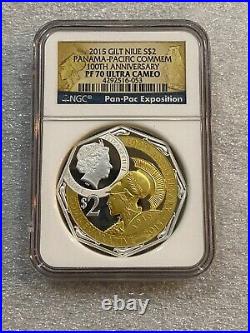 2013 Panama Pacific Commemorative 100th Anniv Gilt Niue 2 oz Silver NGC PF 70