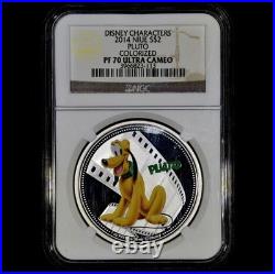 2014 1 Oz Silver Coin? Colorized Pluto? Ngc Pf-70 Niue Disney Characters
