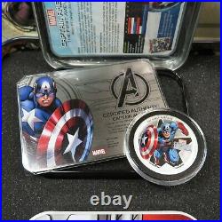 2014 $2 Niue Marvel 4 Coin Set Thor Iron Man Hulk Captain America Tin Box #23247