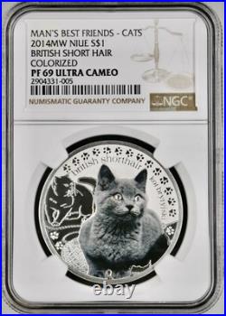 2014 Man's Best Friends Series CATS British Short Hair Cat. 5oz. 999 NGC PF69 UC
