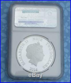 2014 NGC Proof 70 Ultra Cameo 1oz Silver $2 Niue Donald Duck Disney Coin w COA