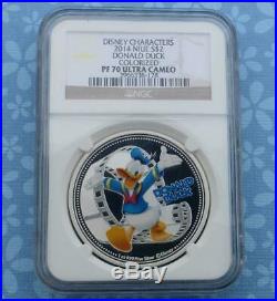 2014 NGC Proof 70 Ultra Cameo 1oz Silver $2 Niue Donald Duck Disney Coin w COA