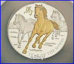 2014 NIUE Lunar Year of the Horse Gilt/Gilded 5 oz. 999 Silver Coin