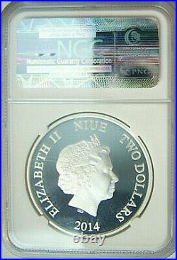 2014 Niue $2 Disney Mickey Mouse Steamboat Willie 1 Oz Silver Proof Ngc Pf70 Er
