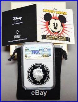 2014 Niue $2 Steamboat Willie Mickey Mouse 1oz 999 Fine Silver, COA, PF70 UC NGC