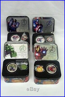2014 Niue 4 Avengers. 999 1oz Silver Proof Coins in Metal Case 17558-1