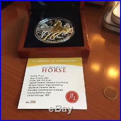 2014 Niue Year of the Horse $8 5oz Gilded Proof Silver Coin Mint Box & COA