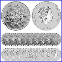 2014 Silver New Zealand $2 Niue Hawksbill Turtle Coins (BU, Lot/Roll/Tube of 20)