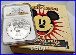 2014 Steamboat Willie Mickey Mouse 1oz 999 Silver Pf70 Uc Ngc Coa & Box Niue $2
