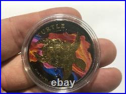 2015 1oz Ounce Niue Hawksbill Fire Turtle Silver Colorized Ruthenium Coin