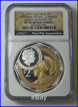 2015 $2 Niue Panama-Pacific Commemorative Gilt NGC PF70 UC 2oz. 999 Silver Coin