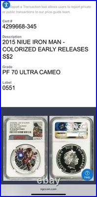 2015 NIUE S$2 Avengers Age of Ultron Iron Man Colorized NGC PF70UC 1 of 220 Mint