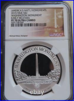 2015 Niue 1oz Silver $2 Washington Monument Commemorative Coin NGC PR PF70 1oz
