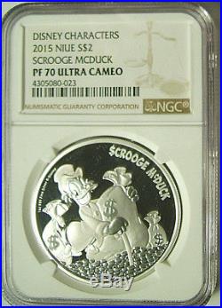 2015 Niue $2 Disney Characters SCROOGE McDUCK 1 Oz Silver NGC PF70 with OGP RARE