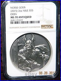 2015 Niue $5 Norse Gods Odin 2oz Ultra High Relief Silver Coin Ngc Ms70 Antiqued