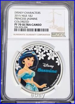 2015 Niue Silver 2 Dollars S$2 Disney Princess Jasmine Ngc Pf 70 Ultra Cameo Gem