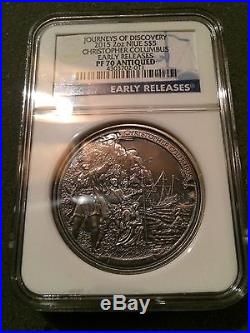 2015 Niue Silver $5 Journeys of Discovery Columbus PF70 ANTIQUED NGC Coin