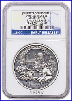 2015 Niue Silver $5 Journeys of Discovery Marco Polo PF70 ANTIQUED NGC Coin