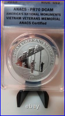 2015 Niue Vietnam Veterans Memorial 1 Oz. 999 Fine ANACS PR70 Proof Coin Niue $2