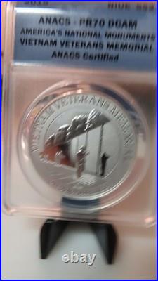 2015 Niue Vietnam Veterans Memorial 1 Oz. 999 Fine ANACS PR70 Proof Coin Niue $2
