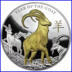 2015 Niue Year of the Goat 5 oz Gold Gilded $8 Proof Silver Coin No. 240 of 500