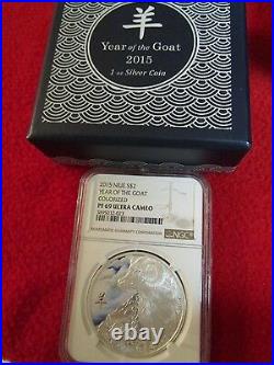 2015 S$2 Niue Year Of The Goat Colorized Early Release NGC PF69.999 Silver Coin